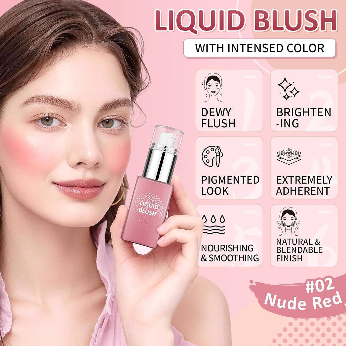 Liquid Blush Stick for Cheeks, Cream Matte Finish Face Makeup -Nude Red