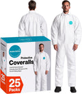 Andes 25 Hazmat Suits, Heavy Duty Paint Suits, Disposable Protective Lab Coveralls with Collar, Non-Elastic Wrists