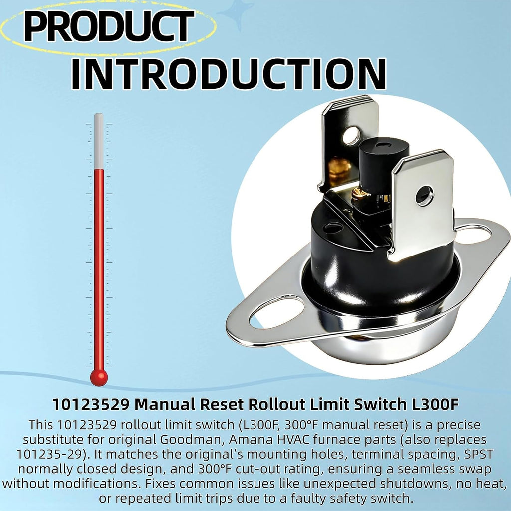 10123529 M/R Rollout Limit Switch (L300F, 300°F) for Goodman Amana Furnace Safety