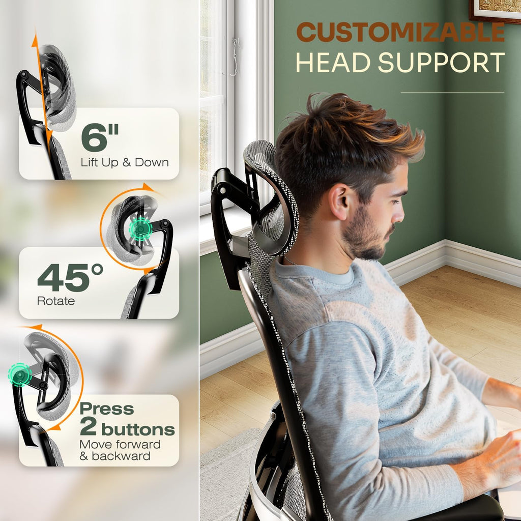 Ergonomic Office Chair, High Back Home Desk Chair with Headrest, Flip-Up Arms, 90-120° Tilt Lock and Wide Cushion