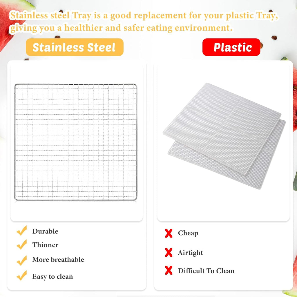 4 Pcs 13 x 12 Inches Dehydrator Trays Compatible with CP267-FD Only Stainless Steel Dehydrator Drying Mesh Screens