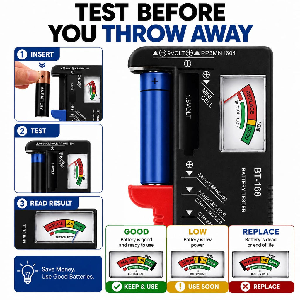 180 Battery Organizer Case with Tester, Double-Sided, Locking Lid