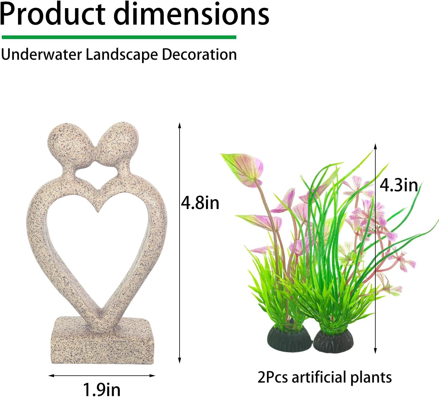 Sandstone Statue Fish Tank Ornaments, Small Fish Aquarium Decorations Home Decor for Goldfish Shrimps, Heart