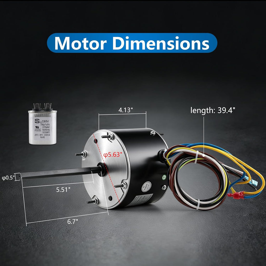 ORM5458 ORM5458B Conderser Fan Motor 1/3 HP 1075 RPM 208-230V 2A 48Y Frame | Ball Bearing AC Condenser Fan Motor for