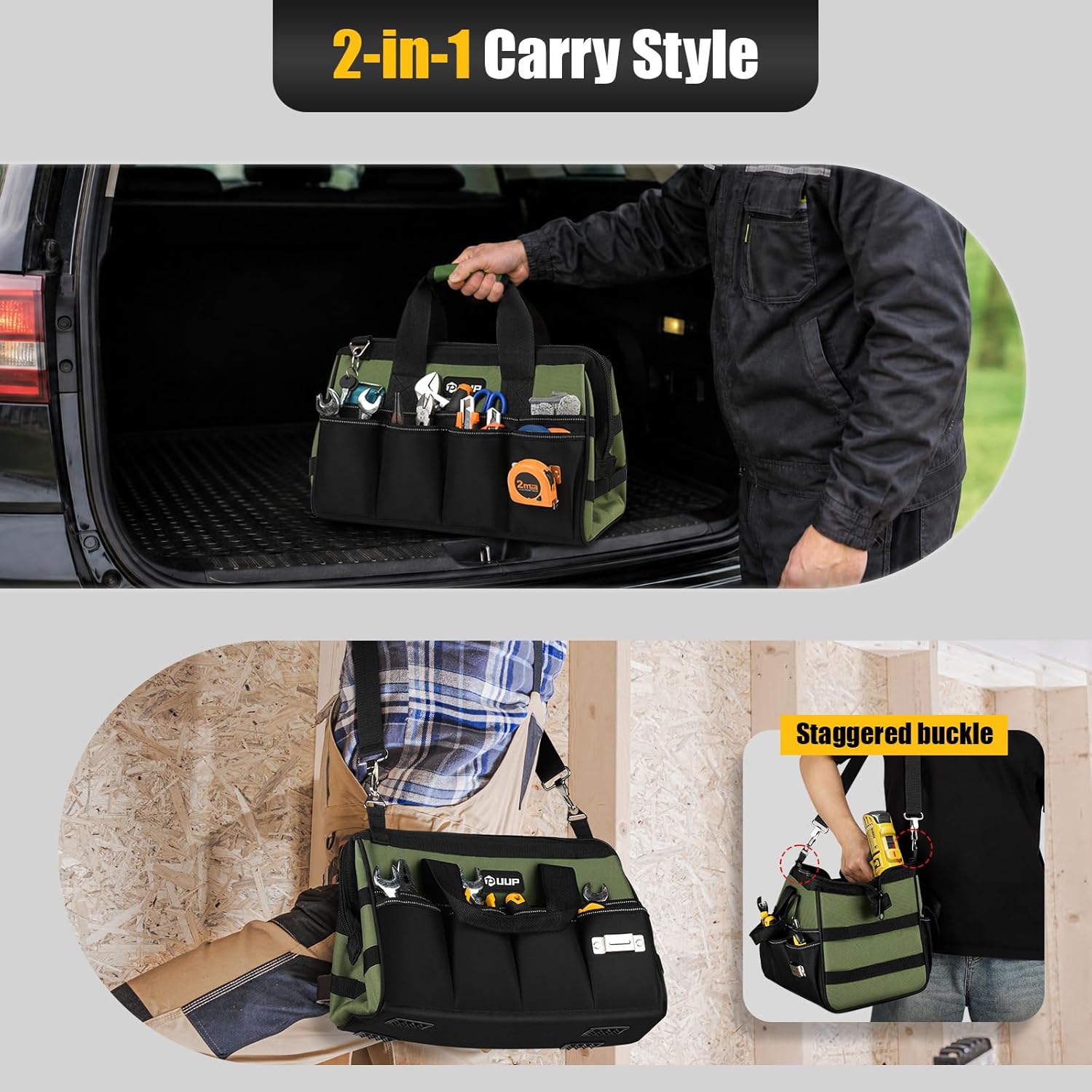 Heavy Duty Tool Bag 15-Inch, 16-Pocket Portable Empty Tool Box Organizer, Big Storage Toolbox Organization, Soft