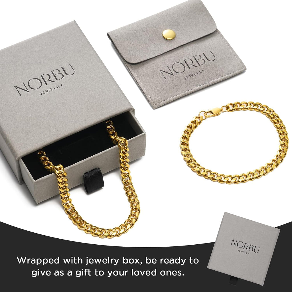 Stainless Steel Cuban Link Chain and Bracelet Set for Men | Chains 3.5mm/5mm/7mm Width, Bracelet 7 1/2" and 8"