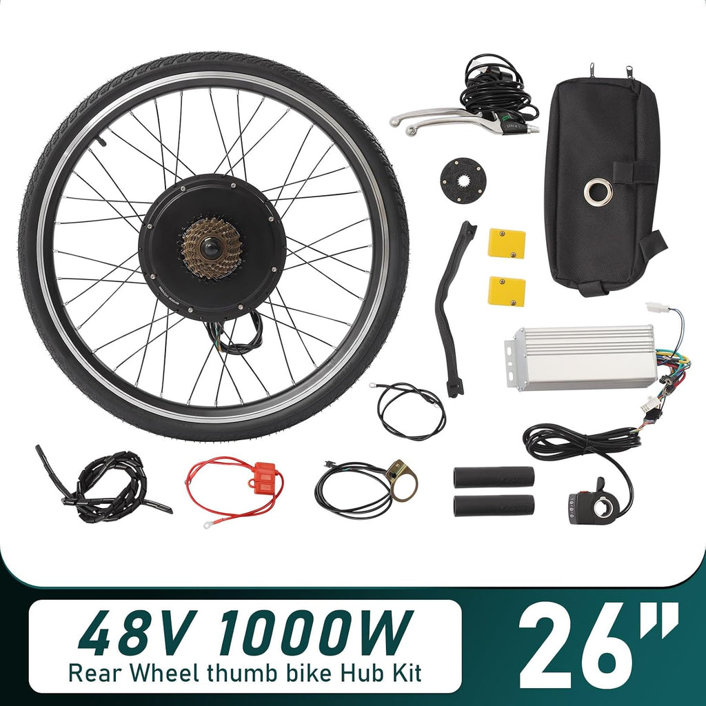 Electric Bike Conversion Kit, 48V 1000W 26" E-Bike Hub Motor Wheel Kit Rear Wheel Powerful Motor with Thumb Throttle