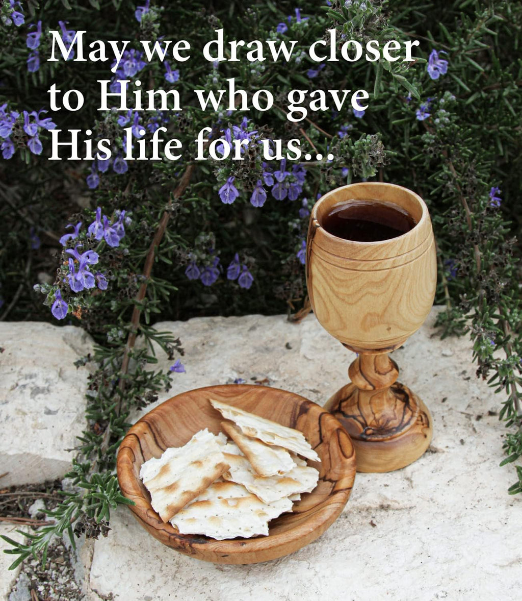 4.5" (Small) Olive Wood Communion Set from Bethlehem – Hand Carved Cup & Bread Tray for Lord's Supper, Eucharist &