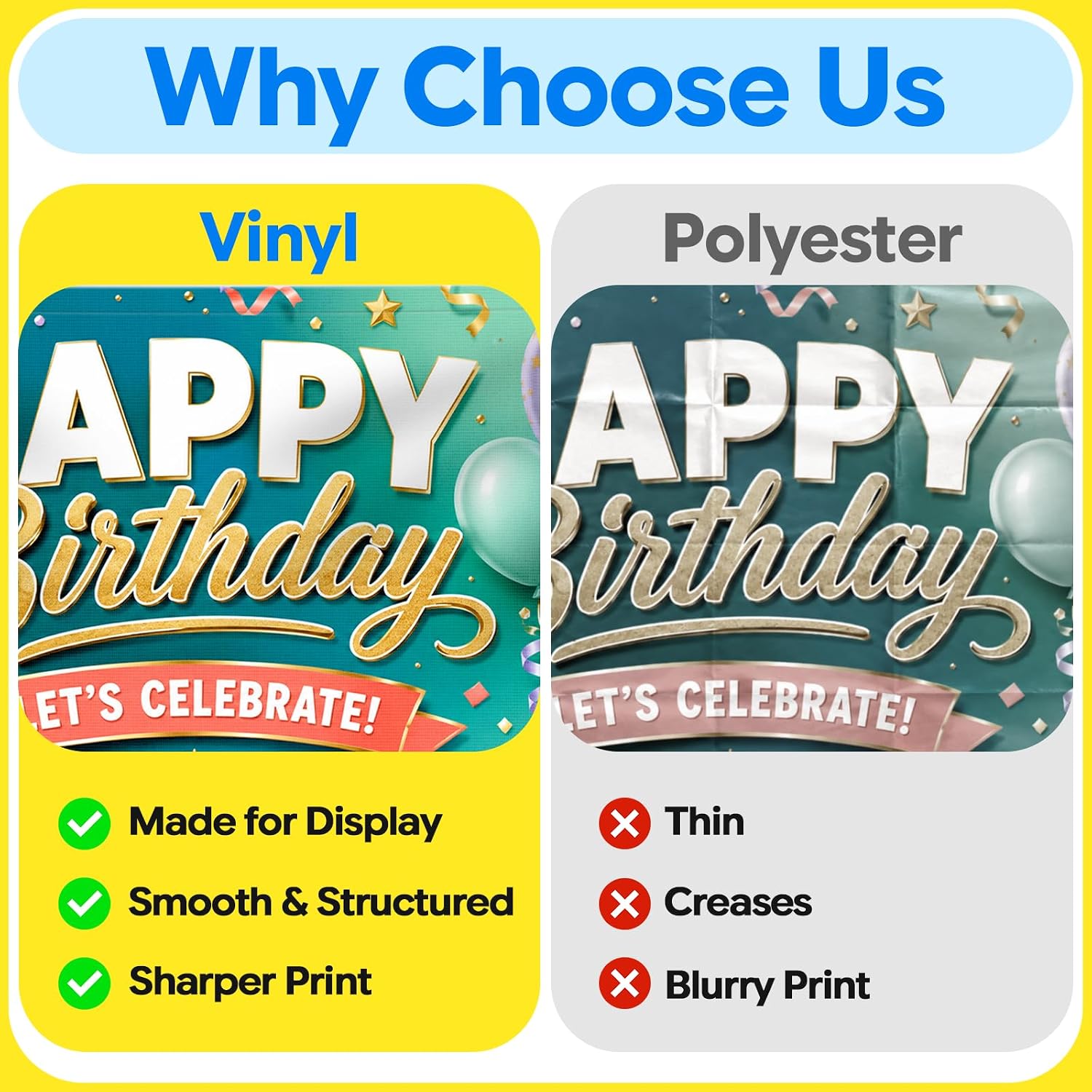 Custom Vinyl Banners & Signs 2'x3' | Large Personalized 13oz Vinyl Backdrop for Parties, Business, Birthday, Back to