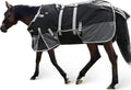 1200D Turnout Horse Blanket with Belly Wrap, Black/Gray, 72IN