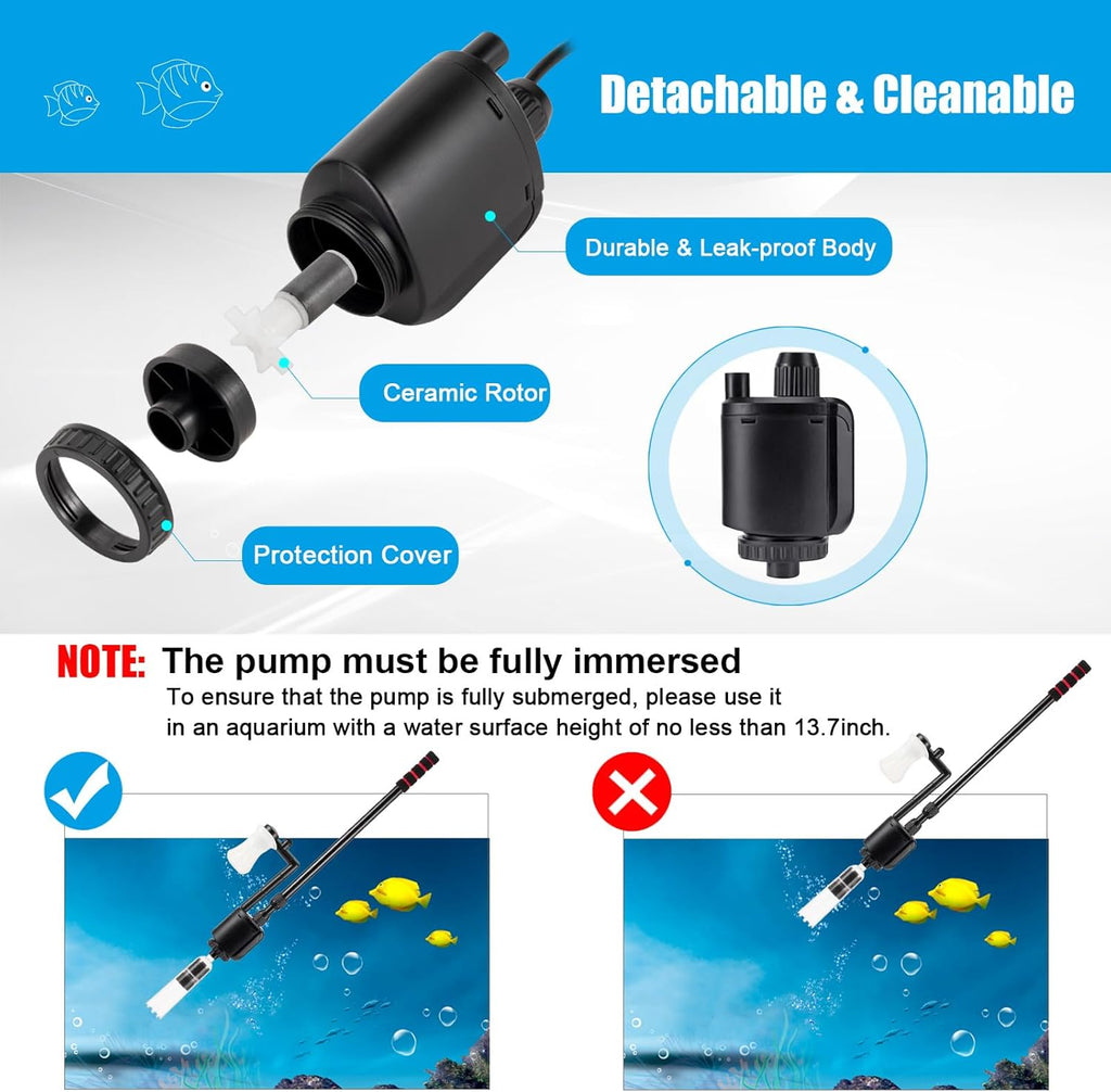 Aquarium Gravel Cleaner, 6-in-1 Fish Tanks Gravel Vacuum Cleaner Set | Remove Dirt, Change Water, Wash Sand, Water