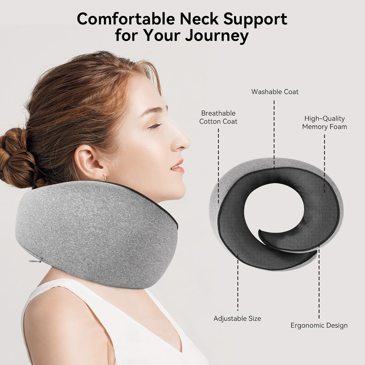 Travel Pillow, Memory Foam Neck Pillow with Ergonomic 360° Support, Travel Neck Pillow for Airplanes, Compact Design