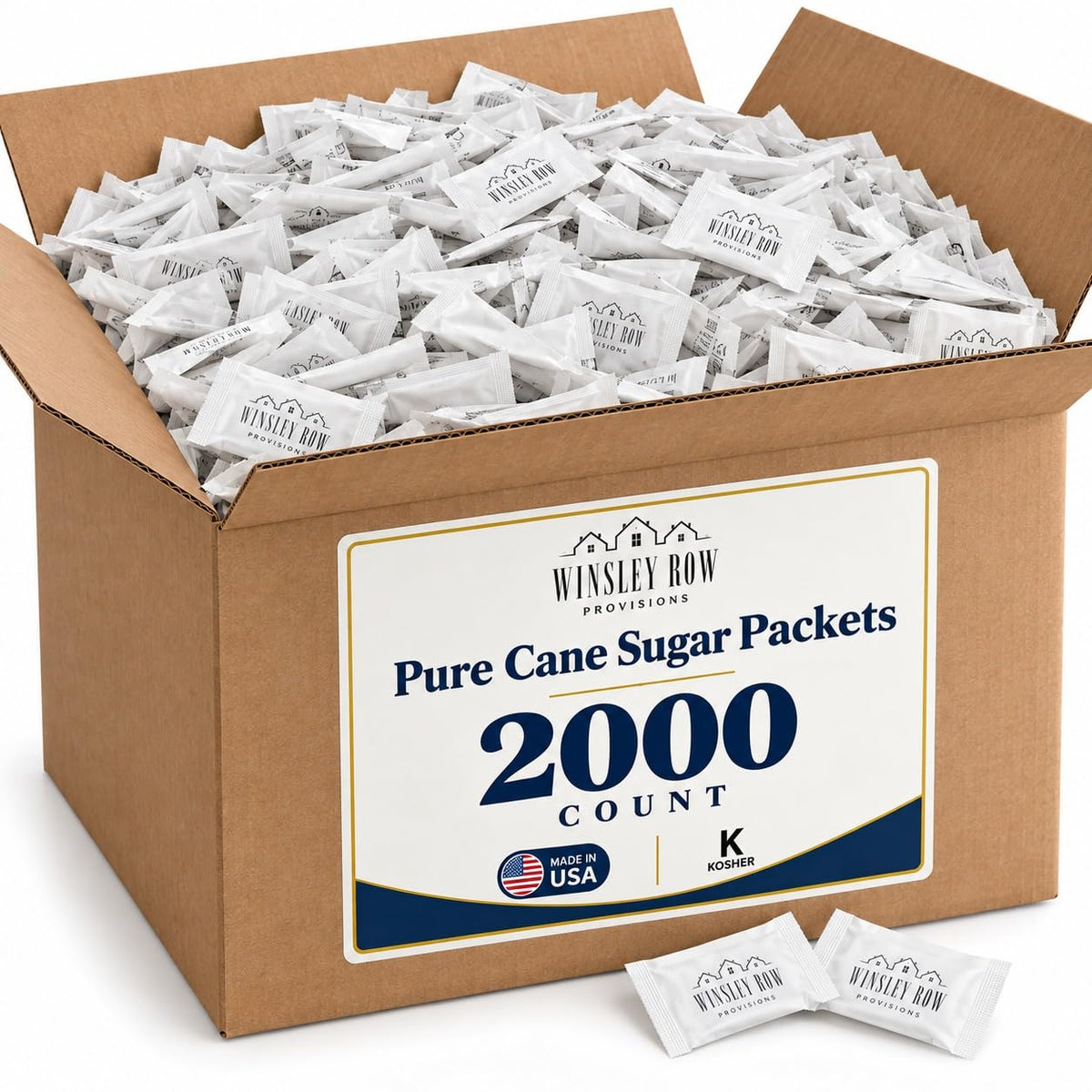 Pure Cane Sugar Packets, Individually Wrapped White Sugar, Kosher, Made in USA