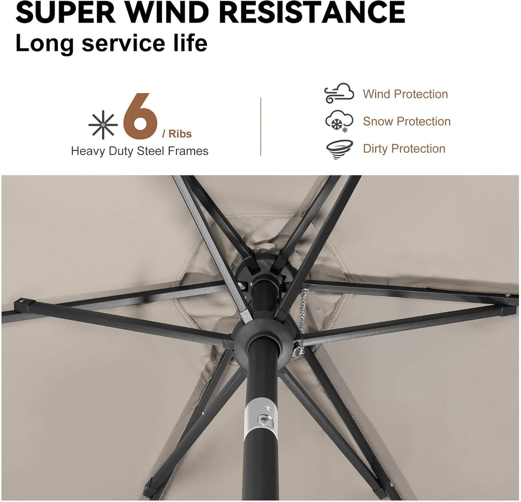 10FT Patio Umbrella Outdoor - Table Umbrella with 6 Sturdy Ribs, Market Umbrella with Push Button Tilt, UV Protection