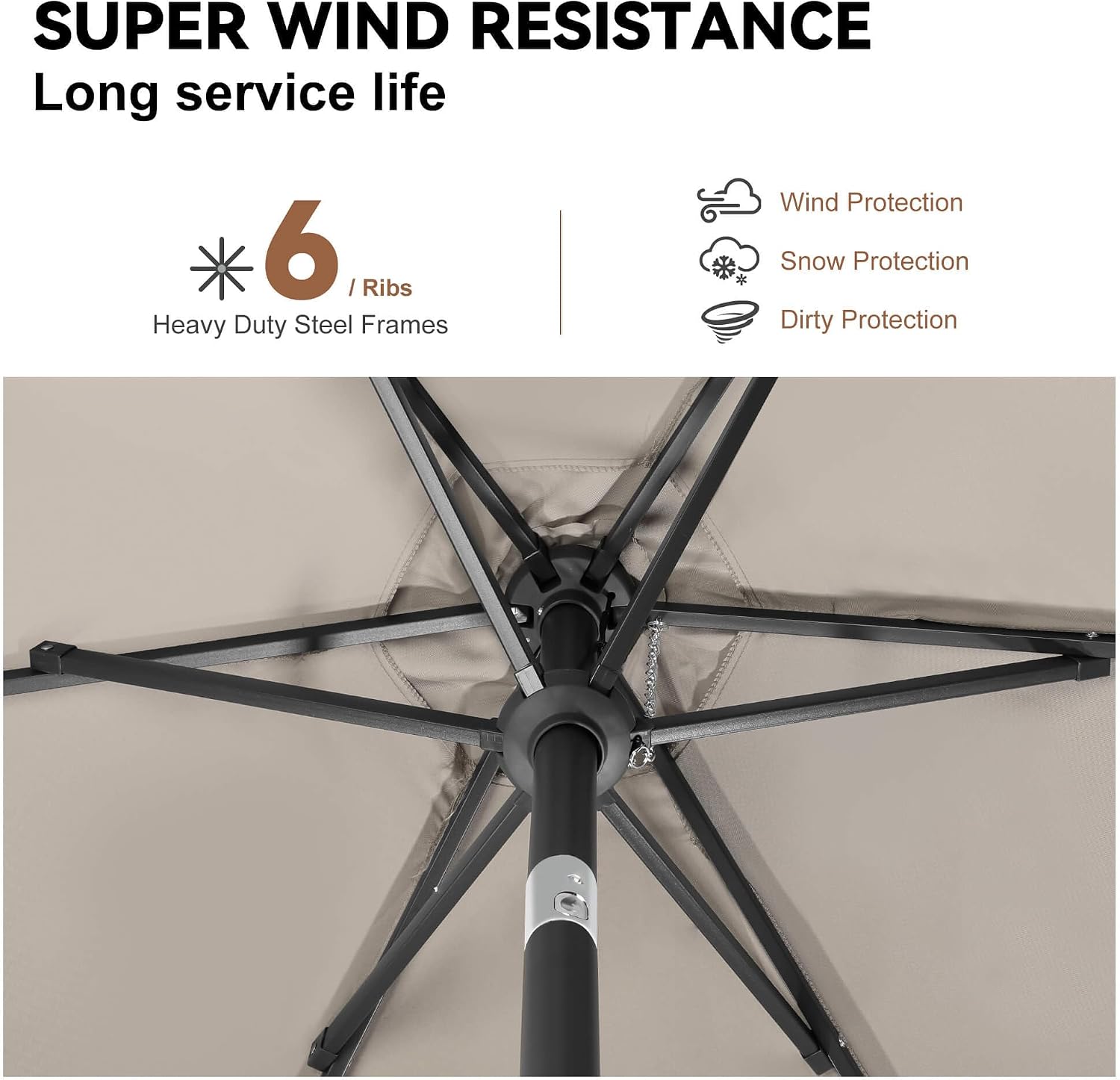 10FT Patio Umbrella Outdoor - Table Umbrella with 6 Sturdy Ribs, Market Umbrella with Push Button Tilt, UV Protection