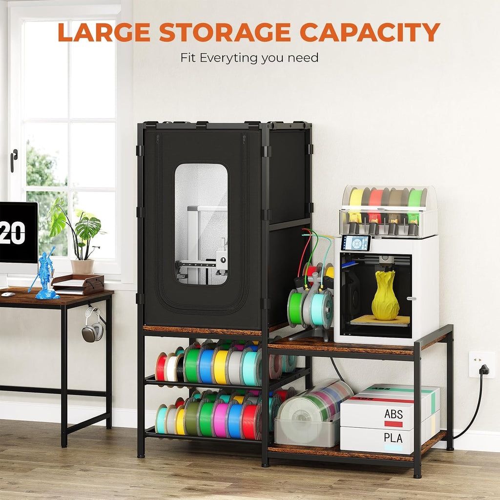 3D PrinterTable with Dustproof & Noise Reducing Enclosure —4-Tier 3D Print Stand & Filament Organized for Home