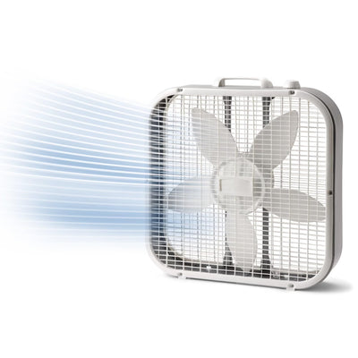 20" Classic Box Fan 3 Speeds, White Weather-Resistant Motor Fan with Carry Handle, Portable for Home Office Window Use