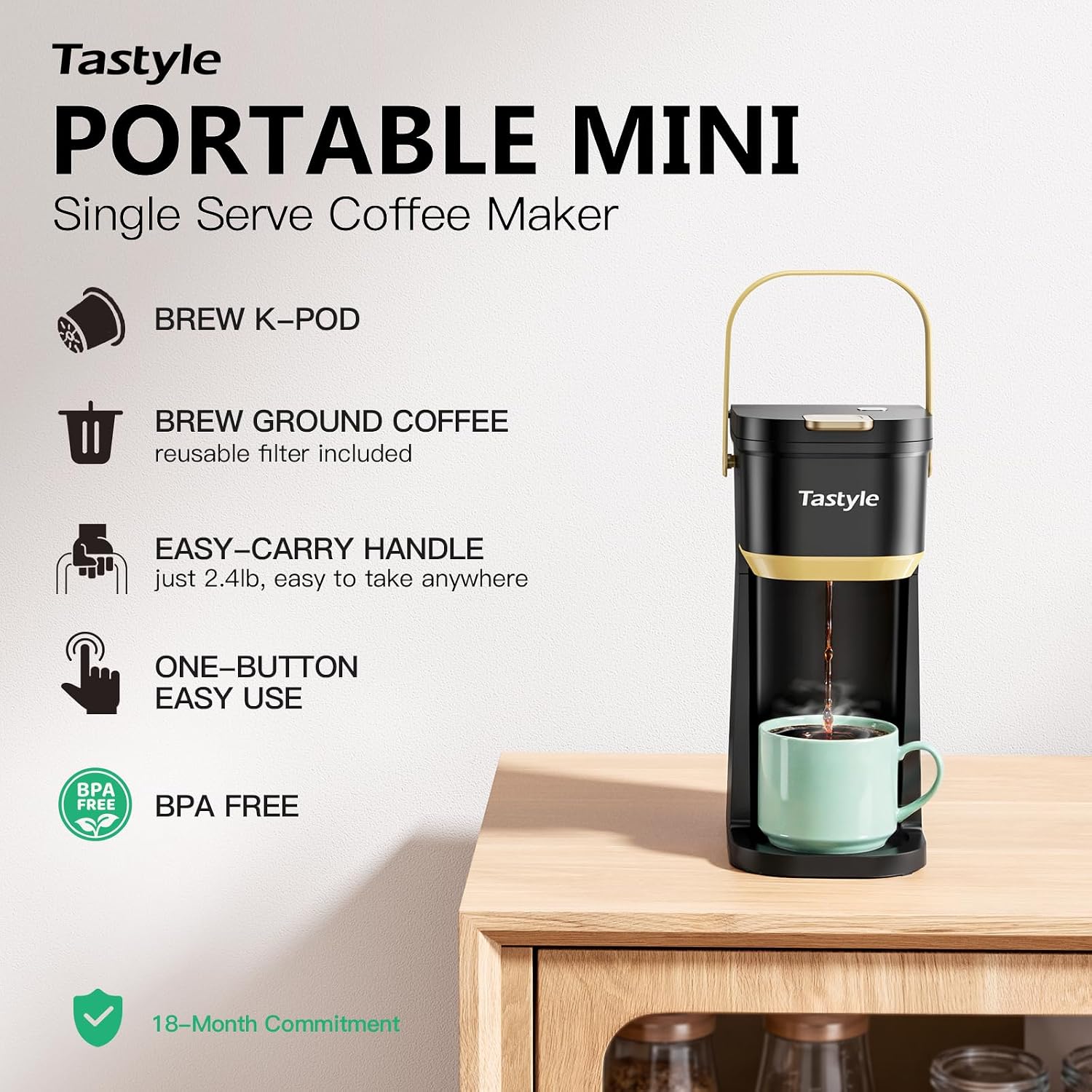 Mini Single Serve Coffee Maker for K Cups and Grounds with Handle