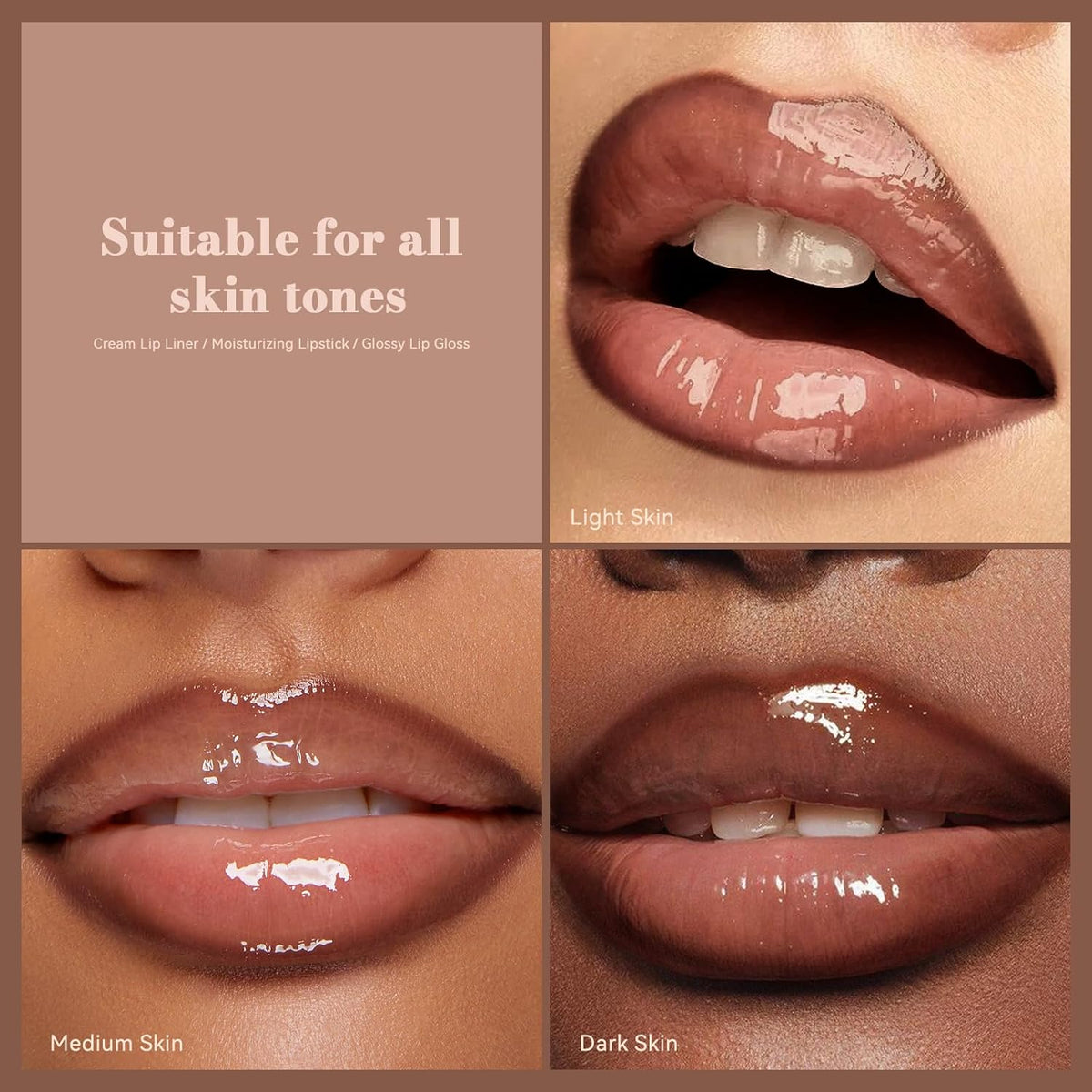 3 Pcs Juicy Nude Lip Kit - Brown Gradient Lip Liner & Nourishing Lipstick & Glossy Lip Gloss, Long-Lasting
