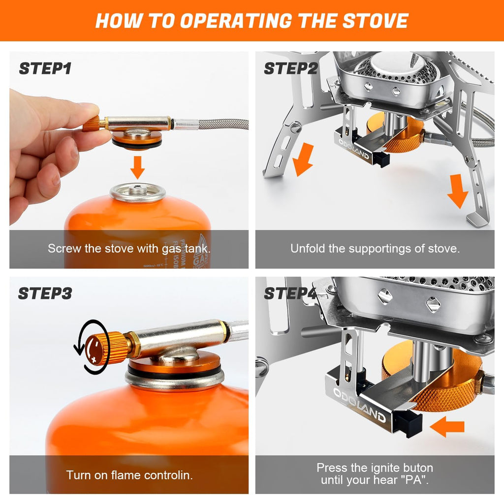 3500W/6800W Windproof Camp Stove Camping Gas Stove with Fuel Canister Adapter, Piezo Ignition, Carry Case, Portable