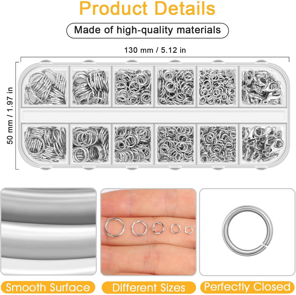 1200PCS Jump Rings for Jewelry Making Kit, Jump Rings and Necklace Clasps with Jump Ring Pliers Tools for Jewelry
