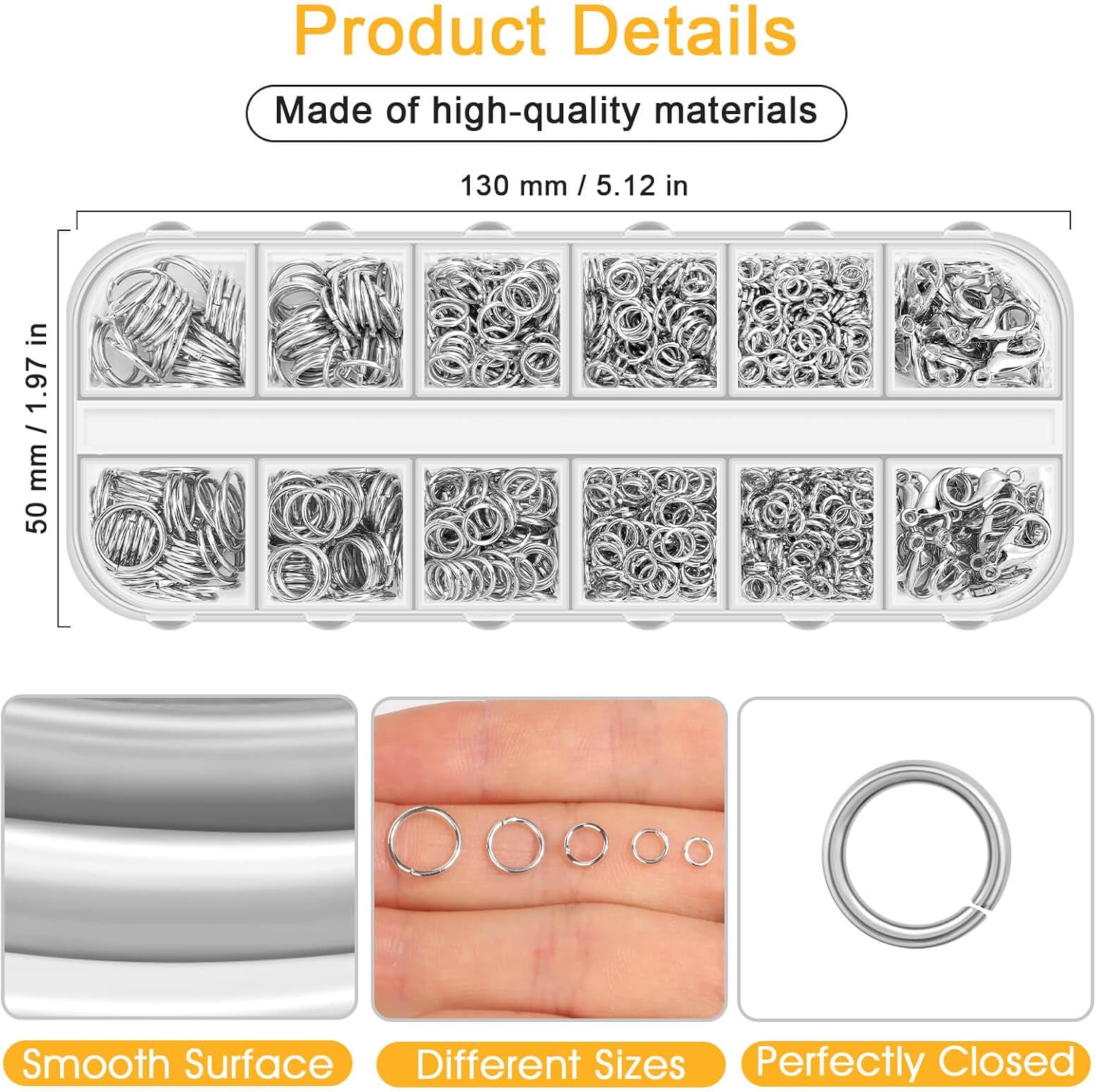 1200PCS Jump Rings for Jewelry Making Kit, Jump Rings and Necklace Clasps with Jump Ring Pliers Tools for Jewelry
