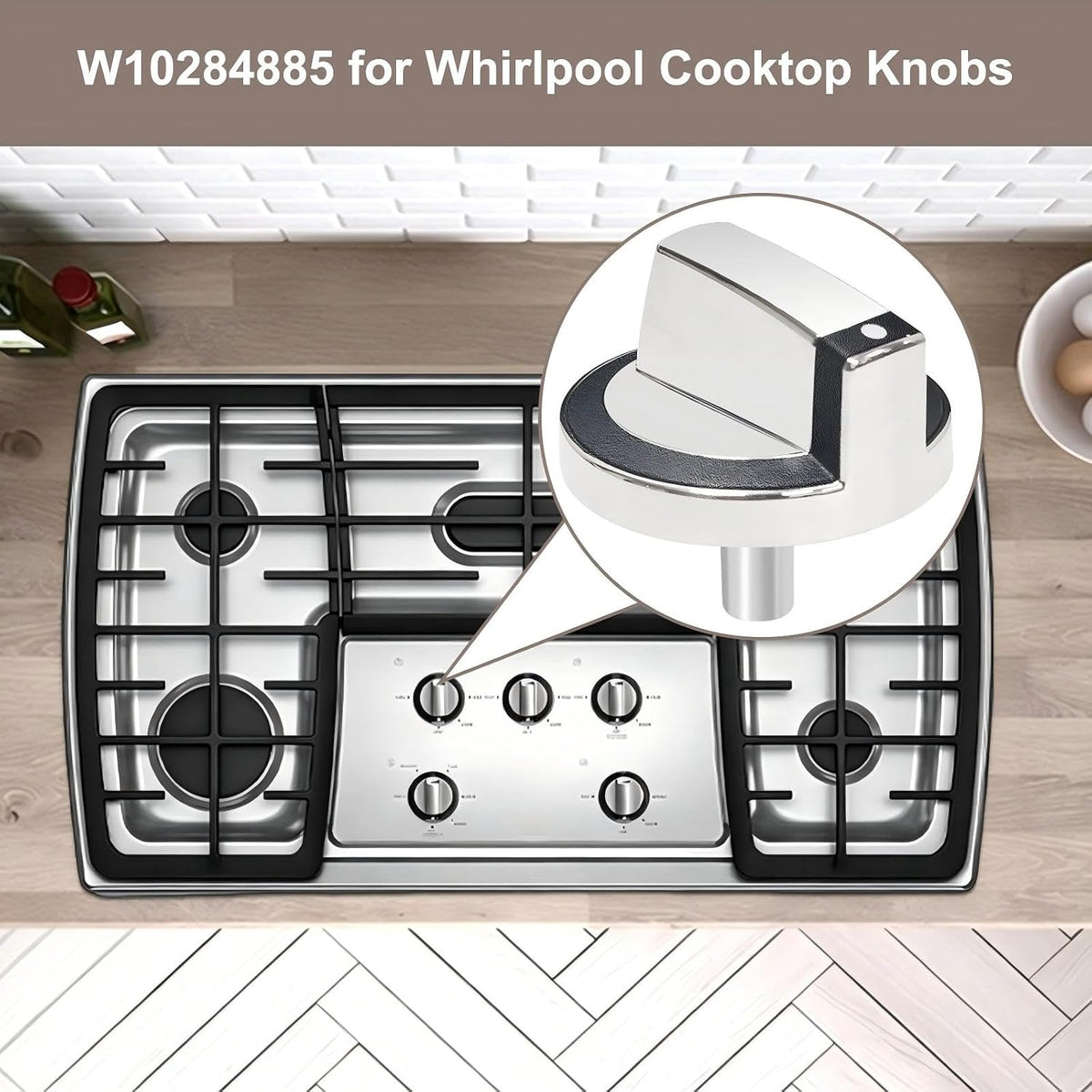 W10284885 Stove Knob Compatible with Whirlpool Gas Range Cooktop - 5 Pack
