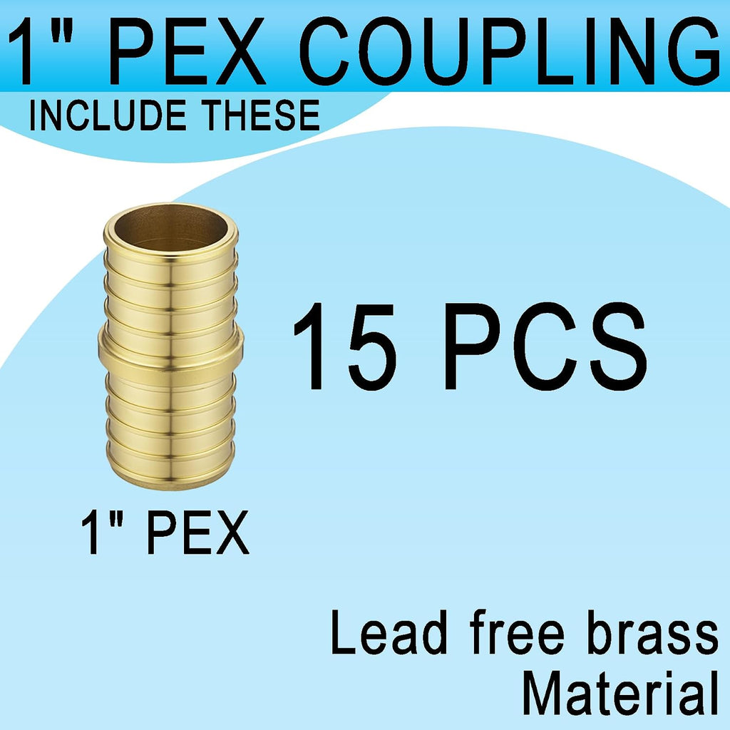 (15 Pack) Asterbacks 1 inch PEX Barb Crimp Coupling for PEX-A/B/C Pipe