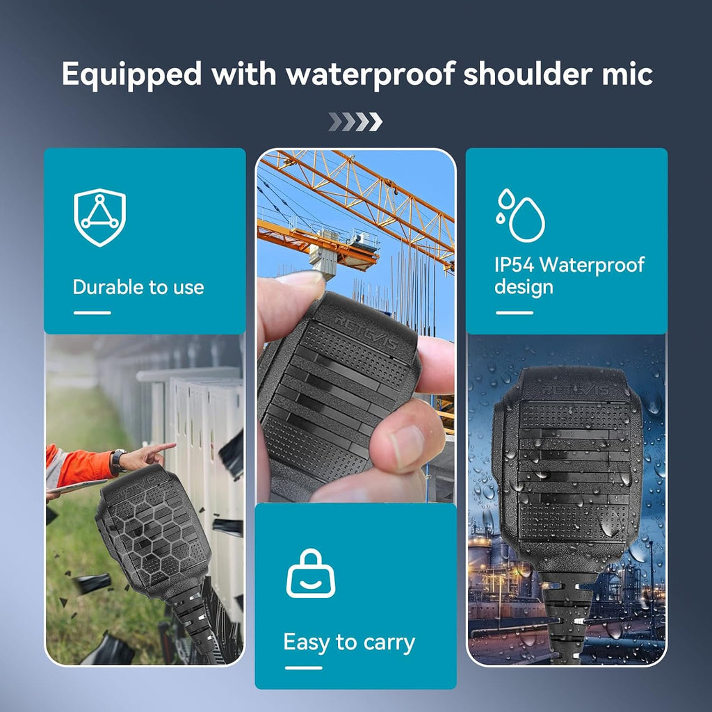 RB29 2 Way Radio Long Range, FRS Two Way Radios with Shoulder Mic | Rugged Walkie Talkies for Worksite Construction