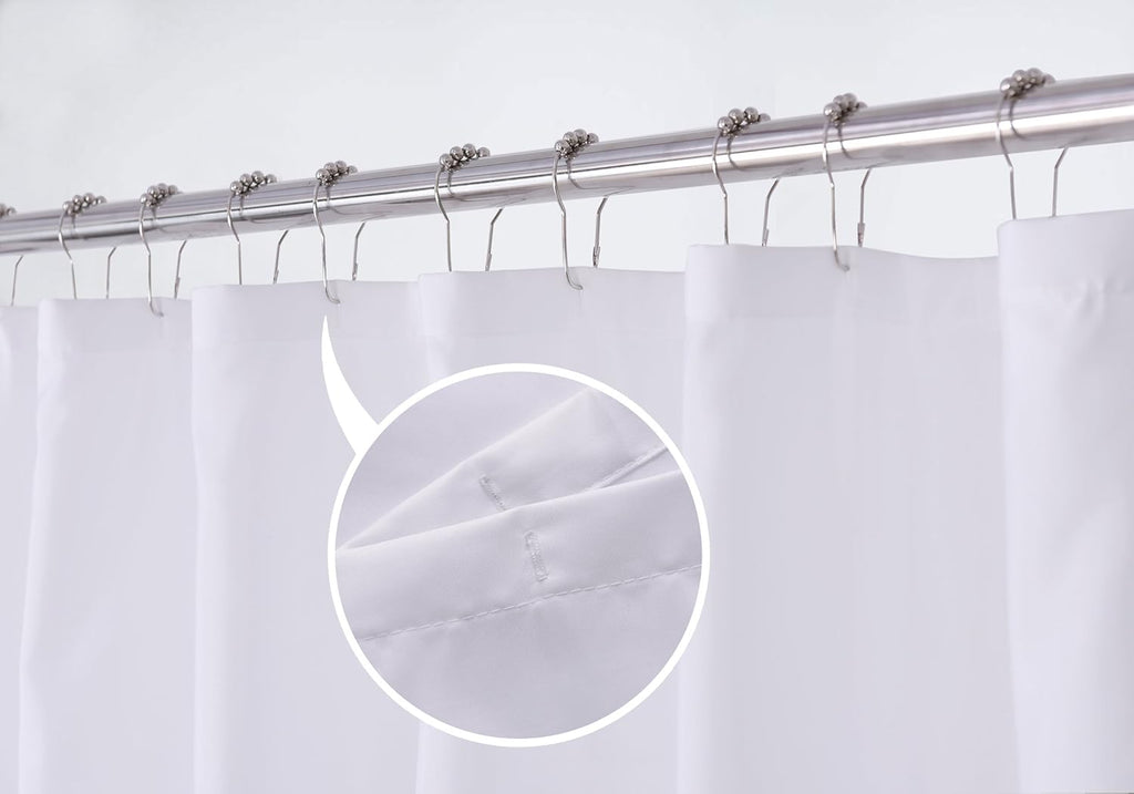 Fabric Shower Curtain Liner with Magnets Standard Size, White | Hotel Quality, 12 Button Holes, Bottom Magnets