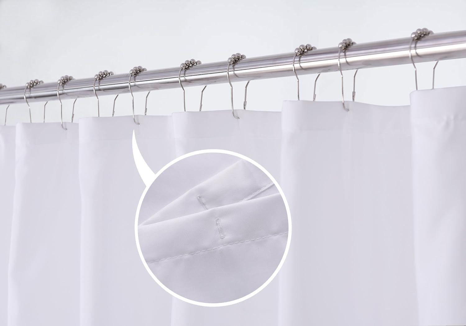 Fabric Shower Curtain Liner with Magnets Standard Size, White | Hotel Quality, 12 Button Holes, Bottom Magnets