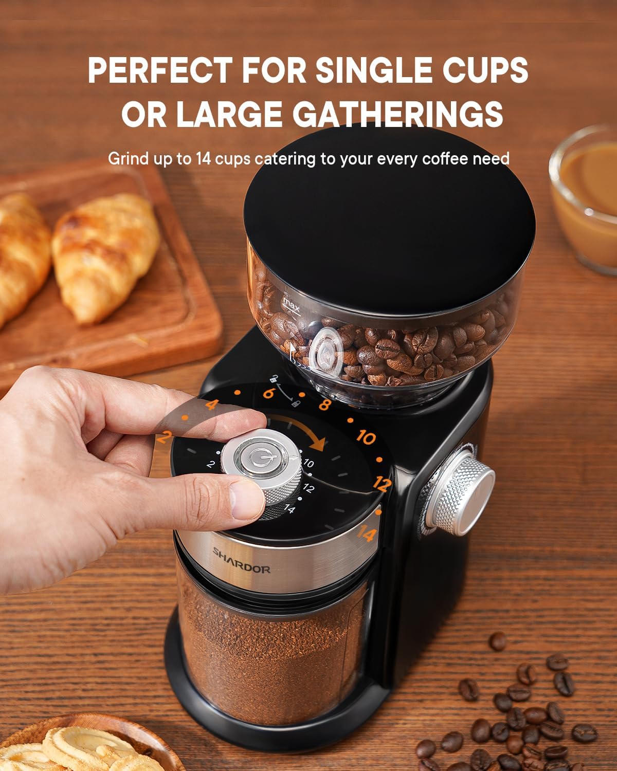 Electric Burr Coffee Grinder 2.0, Automatic Coffee Bean Grinder for Home Use, Adjustable Burr Mill with 16 Precise