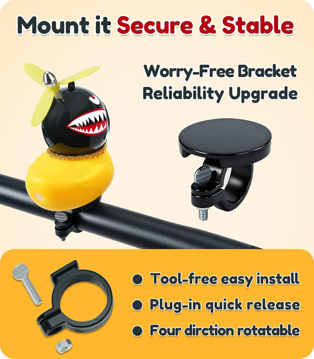 Rubber Duck Bike Decorations [New Stable Clamp Mount] Cute Squeak Duck Bike Bell [Two Helmet Propeller] Funny Bike