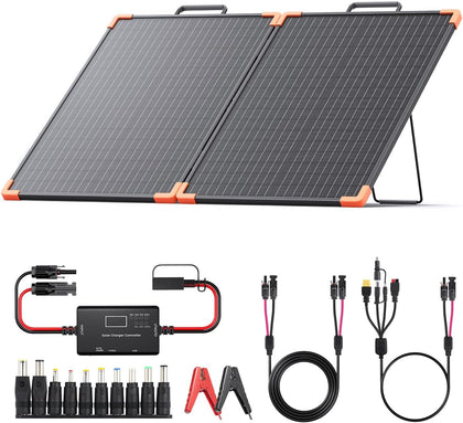 100W Portable Solar Panel, Foldable Tempered Glass Solar Panel Kit with 20A PWM Controller for 12V Battery&Power