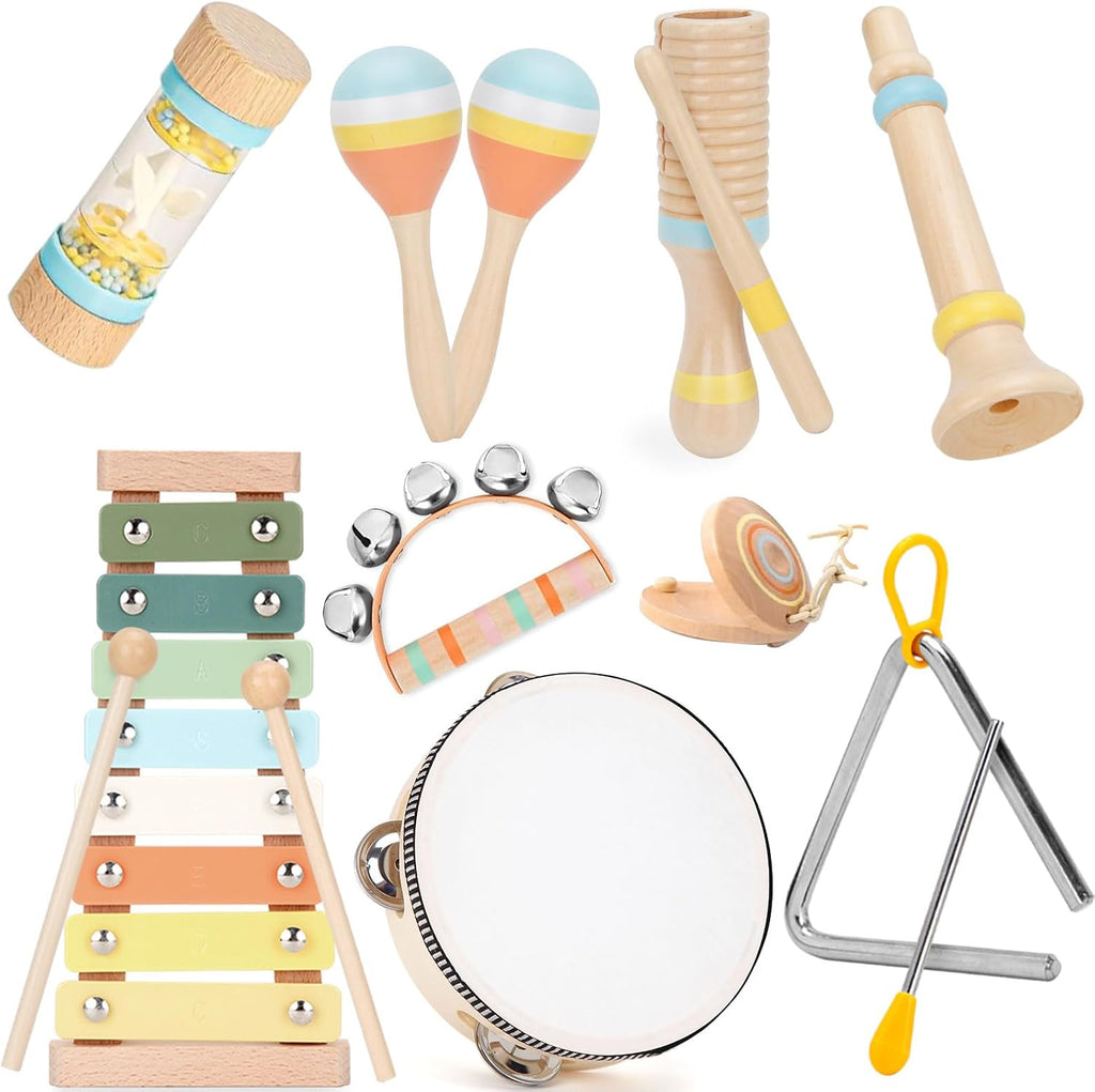 Baby Musical Instruments Set Wooden Montessori Toys for Toddlers | musical toy for toddlers 1-3, xylophone tambourine
