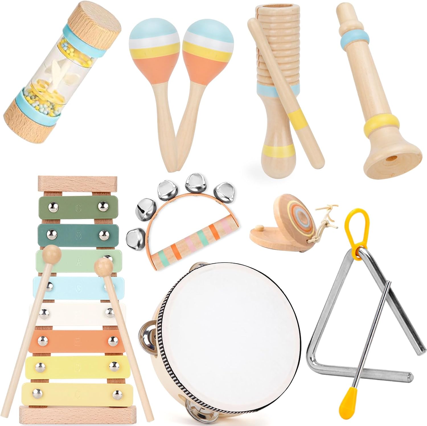 Baby Musical Instruments Set Wooden Montessori Toys for Toddlers | musical toy for toddlers 1-3, xylophone tambourine