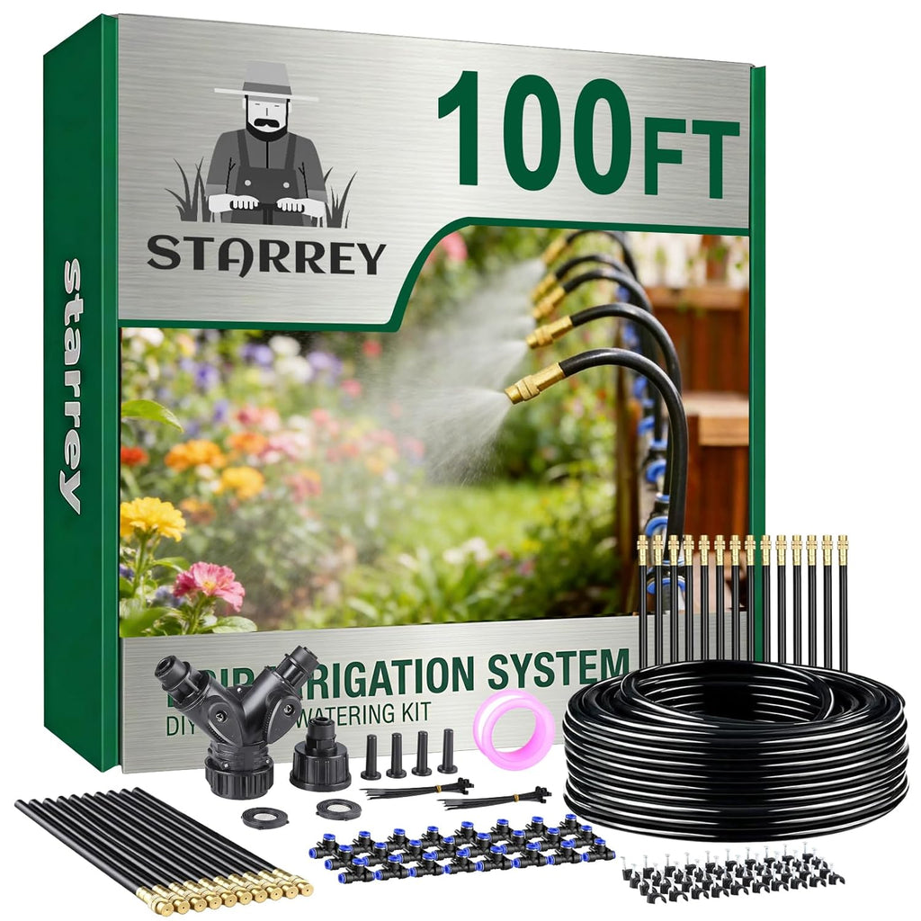 Drip Irrigation System, 2026-Upgrade 100Ft 1/4" Garden Watering System with 24 Pcs 360° Adjustable Copper Nozzles