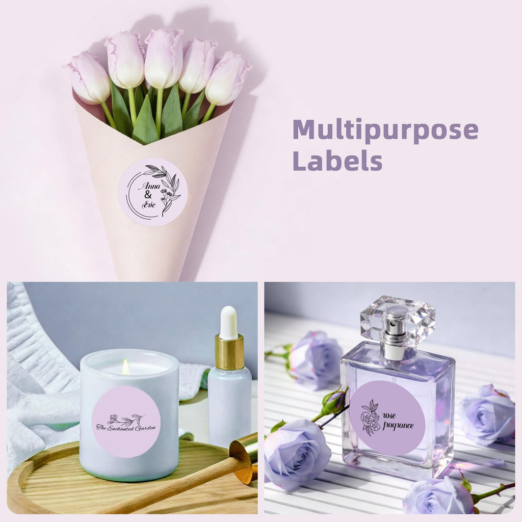 500 Labels/Roll 2" Purple Round Thermal Labels, Waterproof Circle Blank Thermal Sticker Compatible with Direct