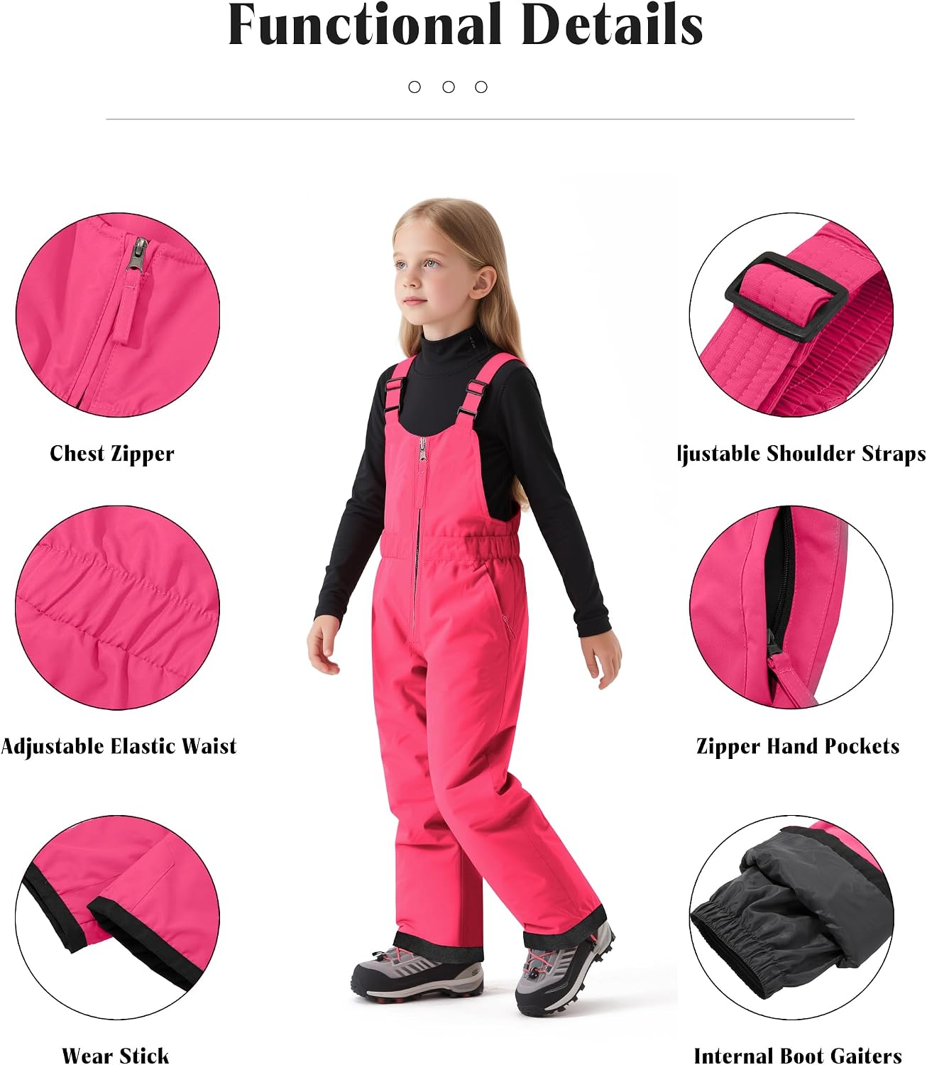 Girls Ski Pants Winter Snow Bibs Kids Insulated Snowboarding Overall | Waterproof 10,000mm,Adjustable straps,Elastic