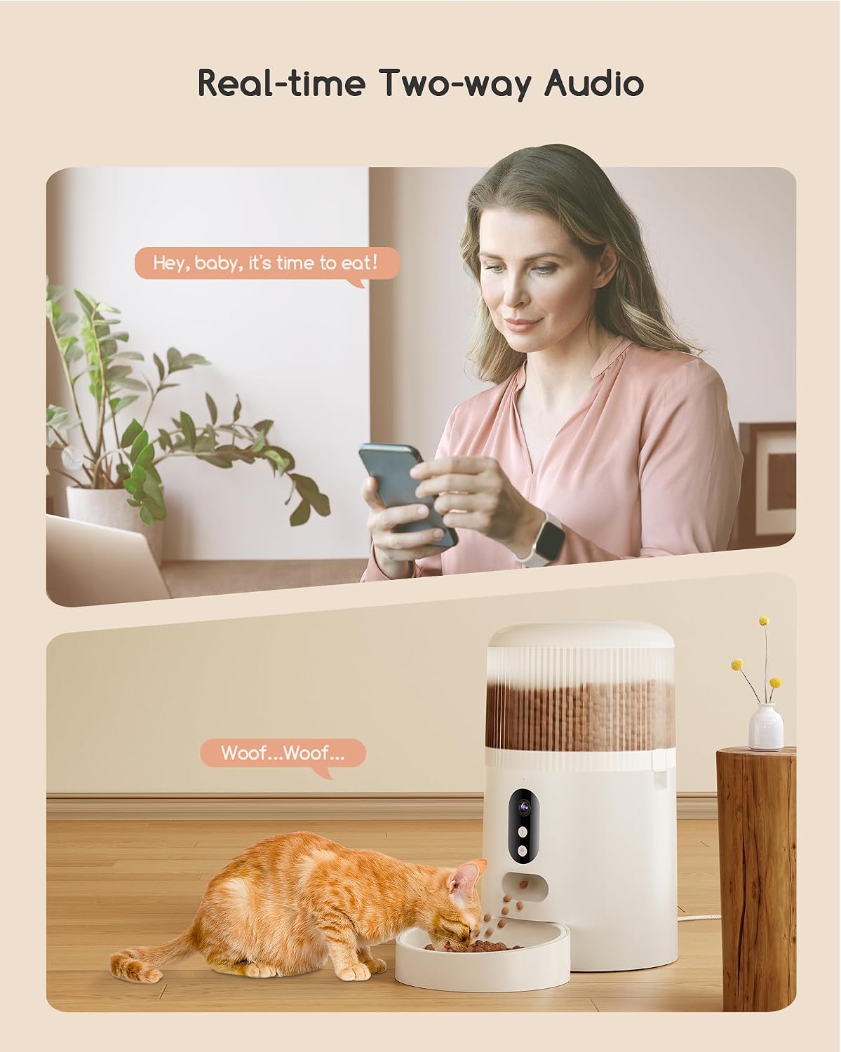 Automatic Cat Feeder with Camera, 3MP HD Video & Night Vision, 5G/2.4G WiFi Smart Pet Feeder with APP Control, 2-Way