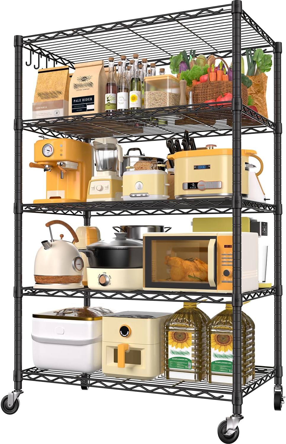 24" W x 18" D x 75" H Wire Storage Shelves with Wheels: 5 Tier Adjustable Metal Shelving Unit, NSF Heavy Duty Kitchen