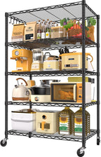 24" W x 18" D x 75" H Wire Storage Shelves with Wheels: 5 Tier Adjustable Metal Shelving Unit, NSF Heavy Duty Kitchen