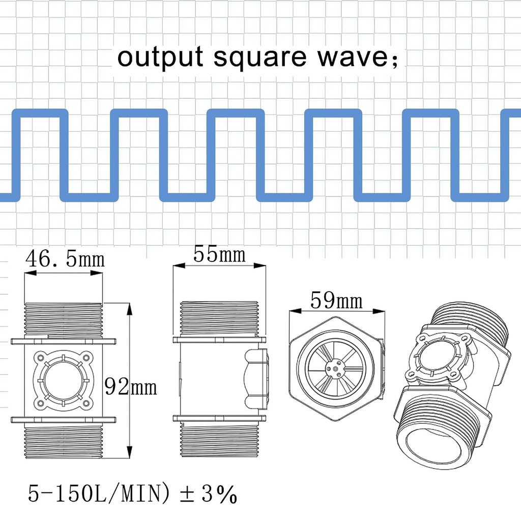 DIGITEN G1.5" Water Flow Sensor, Hall Effect Sensor Flow Meter Flowmeter Control 5-150L/min - Arduino, Raspberry Pi, and Reverse Osmosis Filter Compatible