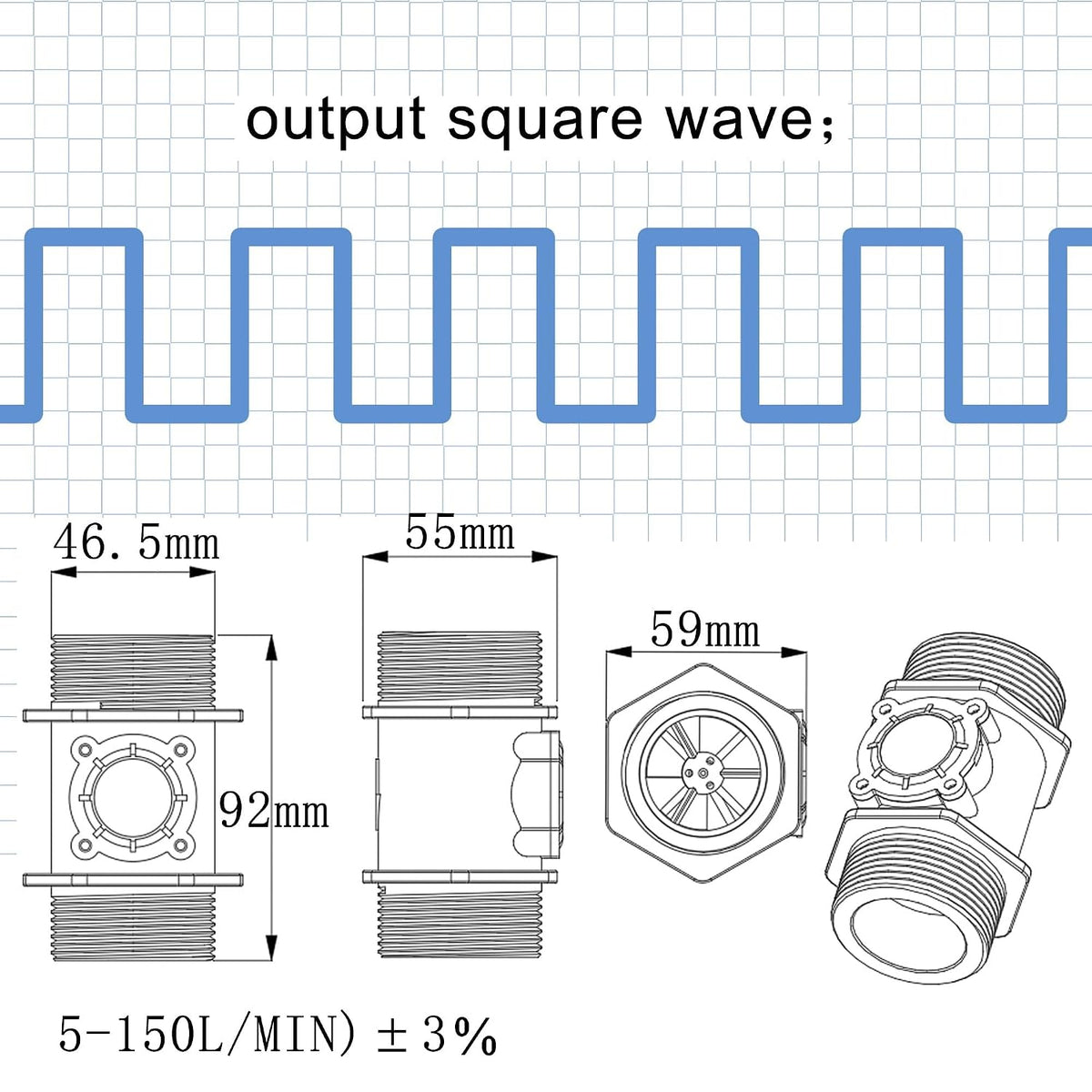 DIGITEN G1.5" Water Flow Sensor, Hall Effect Sensor Flow Meter Flowmeter Control 5-150L/min - Arduino, Raspberry Pi, and Reverse Osmosis Filter Compatible
