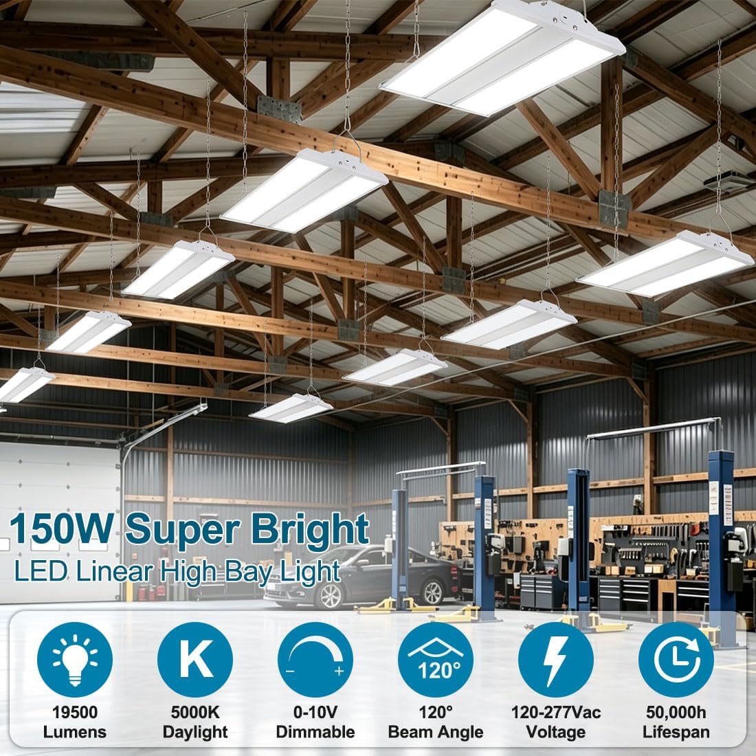 2-Pack 150W LED Linear High Bay Lights High Bay LED Shop Lights