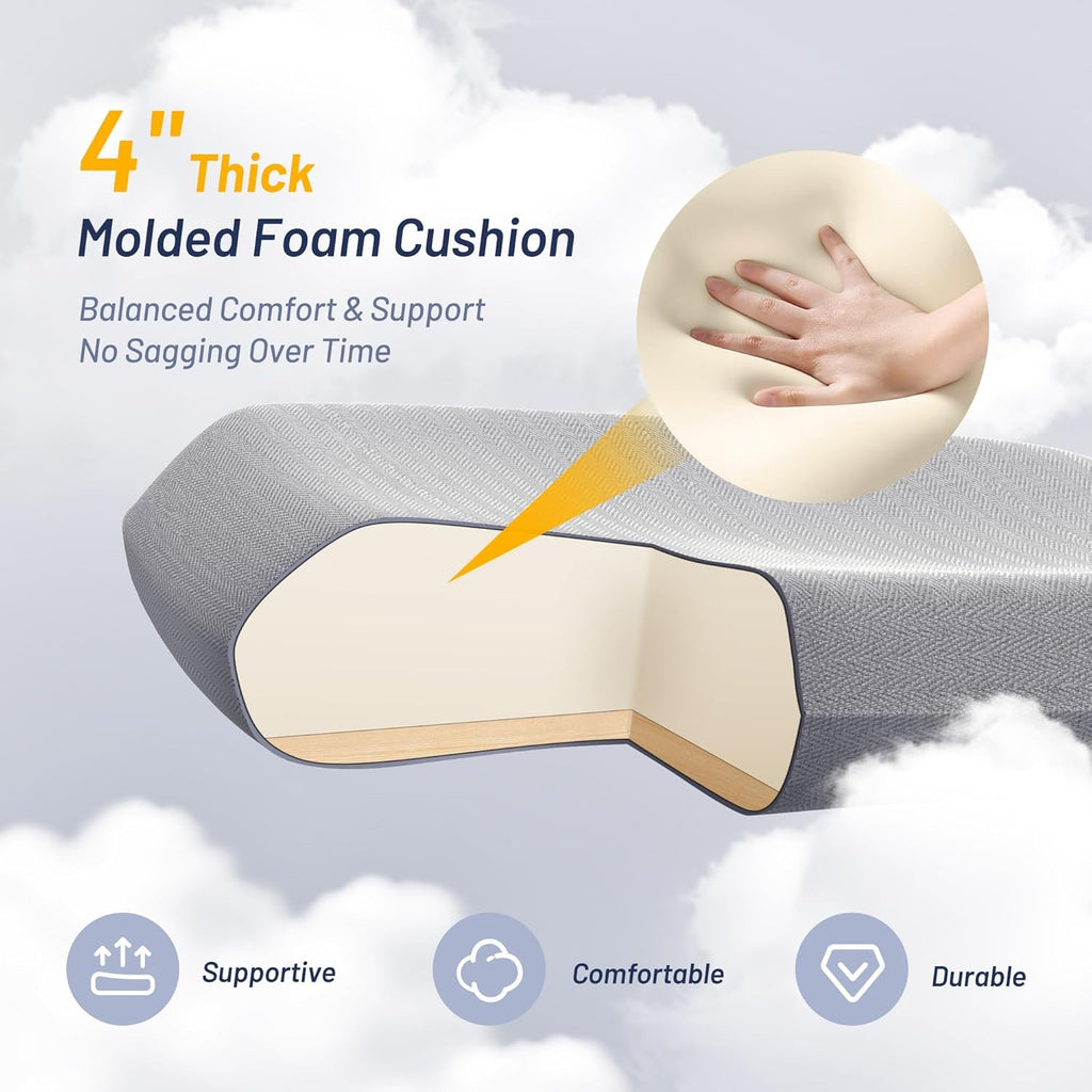 Office Chair for Long Hours & Back Pain Relief – 4" Molded Foam Cushion, Padded Lumbar Support, and Padded Flip-up