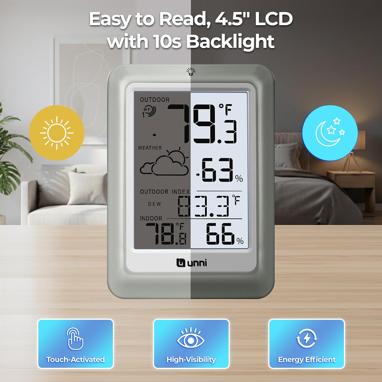 Indoor Outdoor Thermometer Hygrometer Wireless Weather Station, Temperature Humidity Monitor Battery Powered Inside