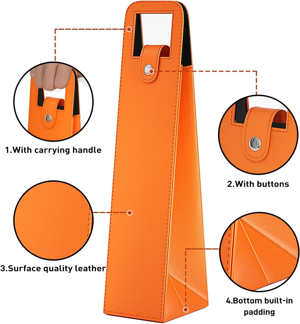 Orange Wine Gift Bag, Leather Wine Tote, Single Bottle Wine Carrier