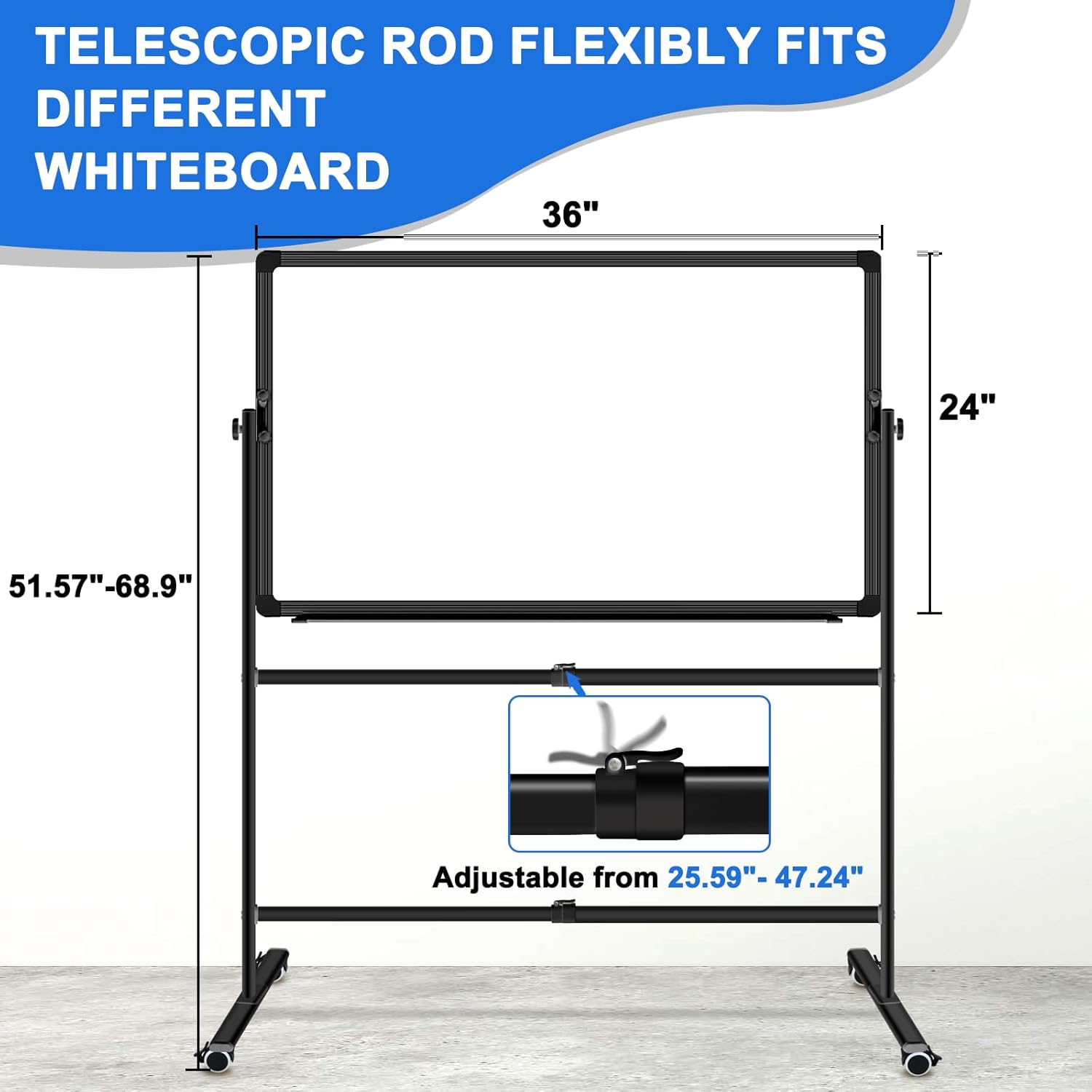 36"x24" Double-Sided Mobile Whiteboard and Cork Boards with Stand Adjustable Height and Angle Rolling Magnetic Dry
