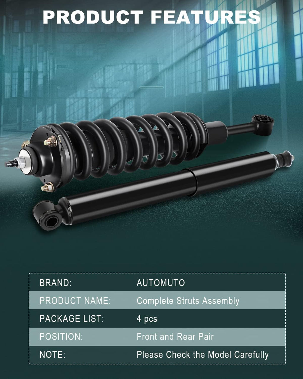 AUTOMUTO Strut Assembly Front Rear Fit for 2005-2015 for Toyota Tacoma -4WD